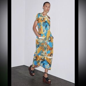 NWT: Zara Floral Midi Dress with Pockets in Sz: XL